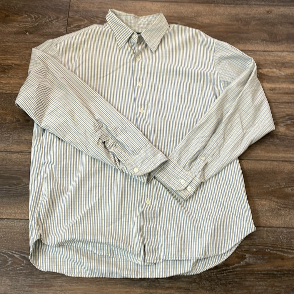J Crew Blue and Gold Plaid Button Down Shirt Large